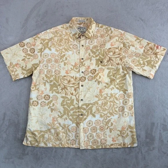 Vintage Bamboo Cay Hawaiian x El Cortez Las Vegas Shirt Men Large Beige Floral - Picture 4 of 9